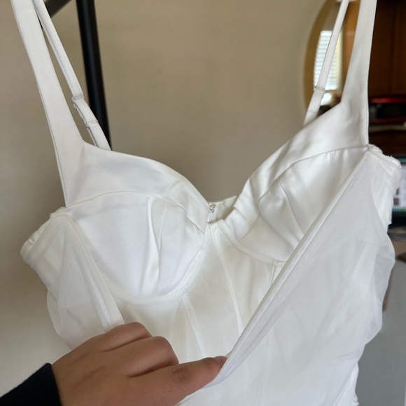 HOUSE‎ OF CB Lini White Mesh Maxi Dress white ruched size S D-DD Plus cup NWOT - Picture 10 of 13